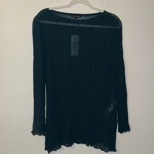 Eileen Fisher Crinkled Sheer Silk Georgette Bateau Neck Tunic M Aegean Green NWT